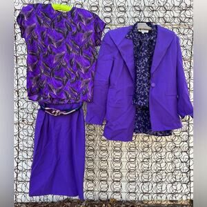 Vintage 80s Mary Kay Purple 5 piece skirt suit set 2/4/6 petite